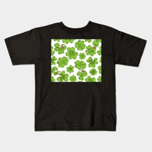 Irish Green Clover Shamrocks and Honeybees Kids T-Shirt